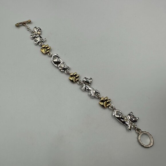 3/$30 Cat Dog Charm Bracelet Silver Gold Mixed Metals Paw Print Toggle Clasp - Picture 4 of 13